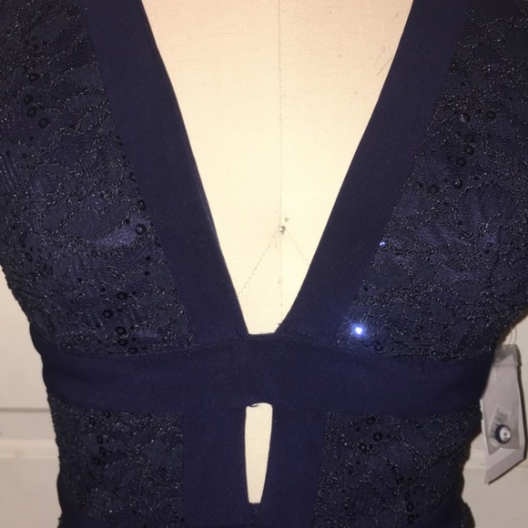 Navy Blue Lace Floor Length Prom/Bridesmaid Dress - Picture 2 of 6